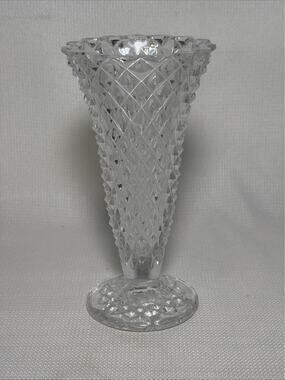Indiana Glass Diamond Point Clear Vase Vintage Pressed Glass Floral Decor